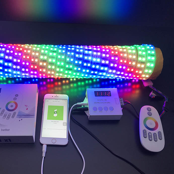 DC5/12/24V, X2 Dream Color LED Music Controller, Built-in Multi Progams With Wireless RF Touch Remote Audio interface For Addressable LED Strips DC5/12/24V, X2 Dream Color LED Music Controller, Built-in Multi Progams With Wireless RF Touch Remote Audio interface For Addressable LED Strips